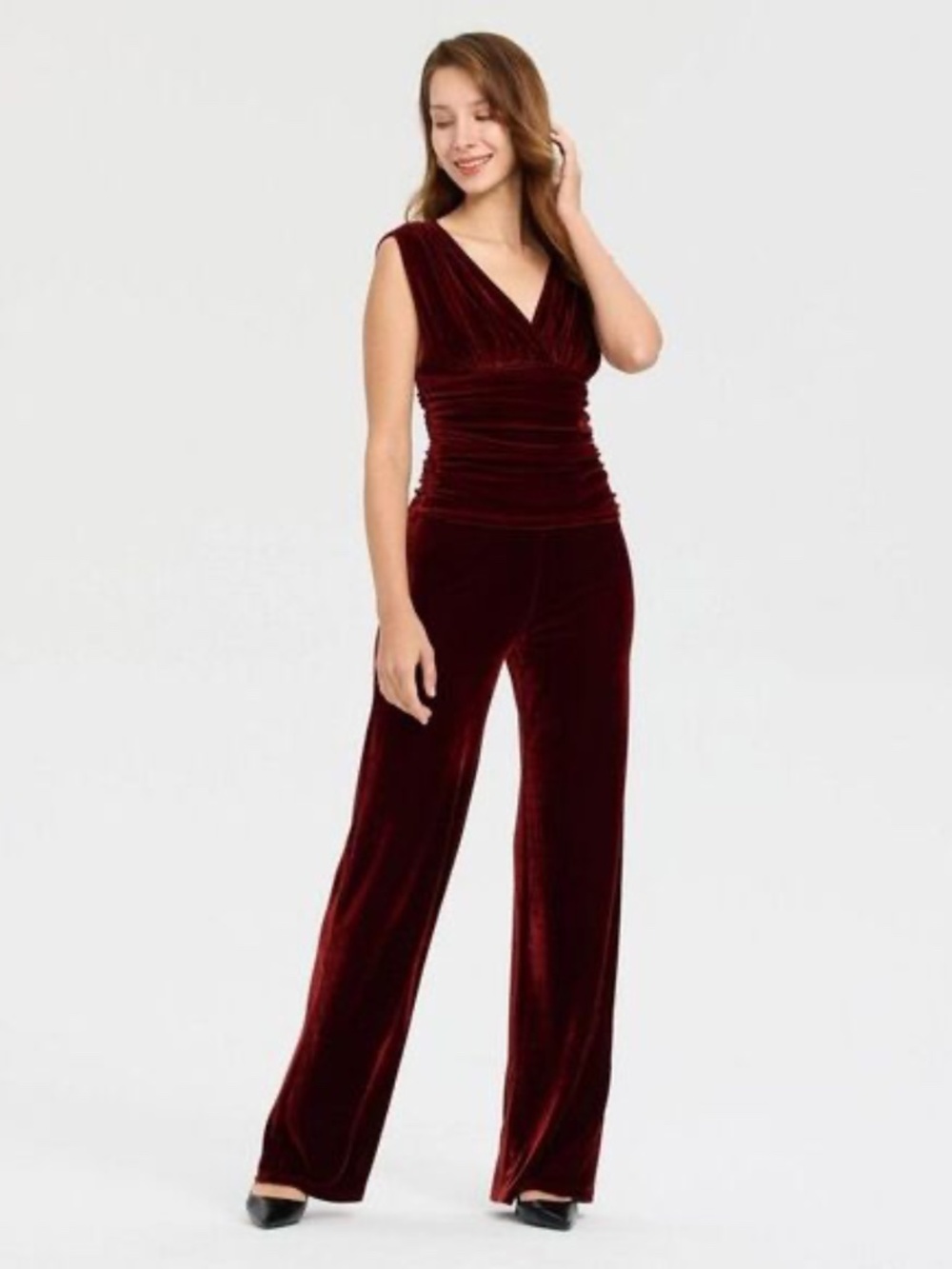 NWT A New Day Rose Red Velvet Wide Leg Pull-On Pants Size L